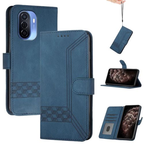 Funda de Cuero con Tapa Cúbica para Huawei Enjoy 50 y Nova Y70 (Azul)