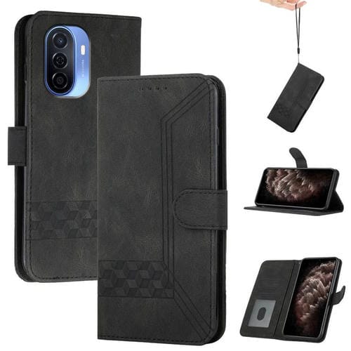 Funda de Cuero con Tapa Cúbica para Huawei Enjoy 50 y Nova Y70 (Negra)