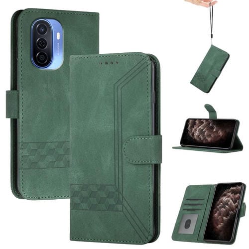 Funda de Cuero con Tapa Cúbica para Huawei Enjoy 50/Nova Y70 (Verde)
