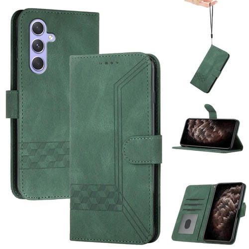Funda de Cuero con Tapa para Samsung Galaxy A55 Cubic Skin Feel (Verde)