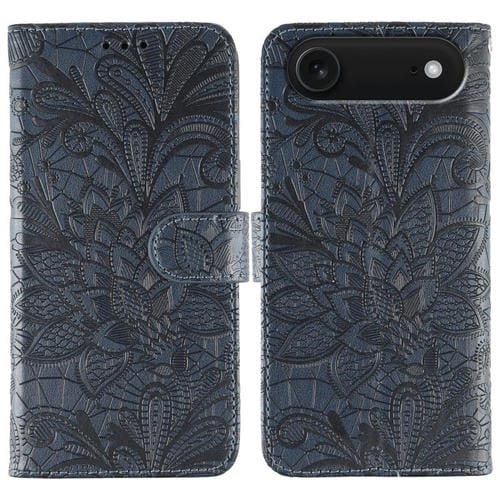 Funda de cuero con tapa y estampado floral para iPhone 17 Air (azul oscuro)
