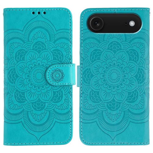 Funda de cuero con estampado de mandala solar para iPhone 17 Air (azul)