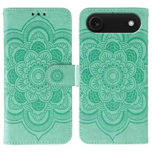 Funda de piel con estampado de mandala solar para iPhone 17 Air (verde)