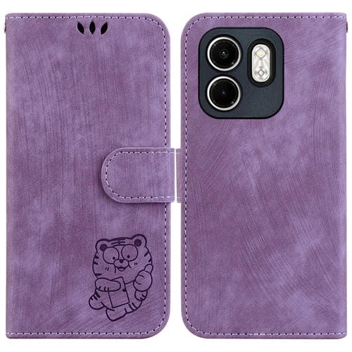 Funda de Cuero con Relieve de Tigre Pequeño para Infinix Hot 50I Smart 9 (Morado)