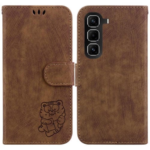 Funda de cuero con relieve de tigre para Infinix Hot 50 Pro 4G (marrón)