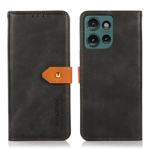 Funda de Cuero con Tapa y Textura Piel de Vaca para Motorola Edge 50 Neo Khazneh (Negro)