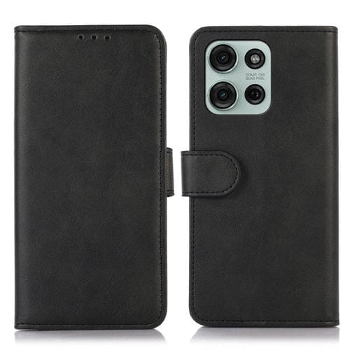 Funda de Piel con Textura de Vaca para Motorola Moto G75 5G (Negra)