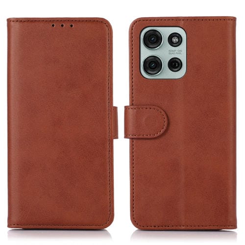 Funda de Piel con Textura de Vaca para Motorola Moto G75 5G (Marrón)