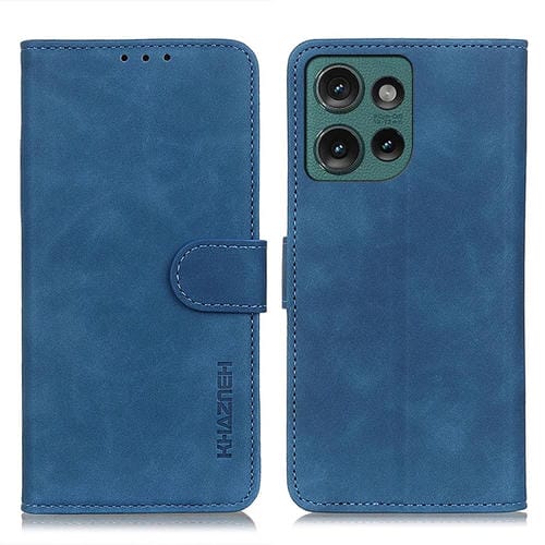 Funda de Cuero Khazneh con Textura Retro para Motorola Edge 50 (Azul)