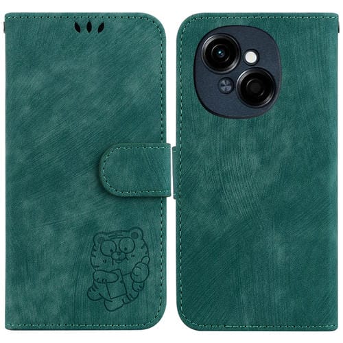 Funda de Cuero con Relieve de Tigre para Tecno Spark Go 1 y Pop 9 Pro (Verde)