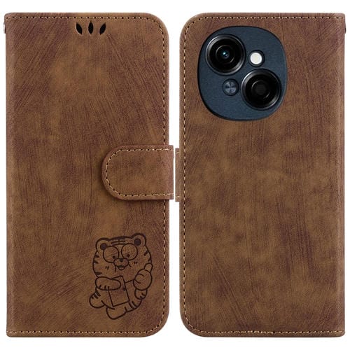 Funda de Cuero con Relieve de Tigre para Tecno Spark Go 1 Pop 9 Pro (Marrón)