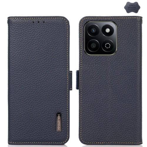 Funda para Teléfono Khazneh Cuero Genuino Lichi con Imán y Rfid para Honor 200 Smart/Play 60 Plus (Azul)