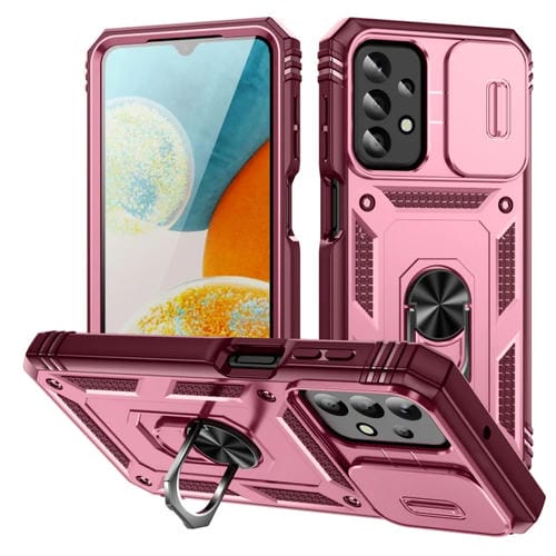 Funda para Teléfono Samsung Galaxy A23 4G / 5G Sliding Camshield TPU + PC con Soporte (Rosa + Rojo Rosa)