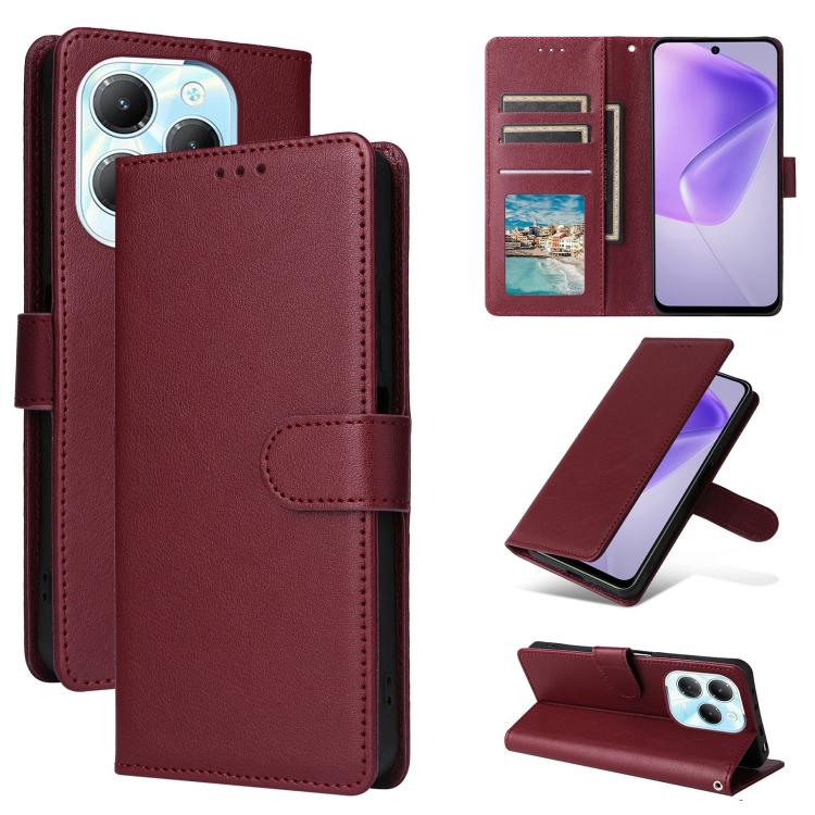 Funda de cuero multifuncional con 3 ranuras para tarjetas para Infinix Hot 40/40 Pro (rojo vino)