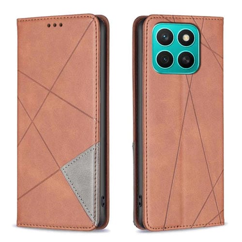 Funda de Cuero Magnética con Textura de Rombos para Honor X8C 4G (Marrón)