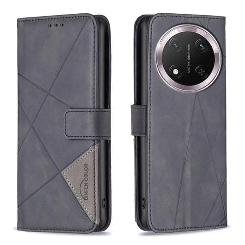 Funda de Cuero con Textura de Rombos y Hebilla Magnética para Honor X9C 5G (Negro)