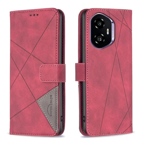 Funda de Cuero para Honor 300 con Textura de Rombos y Hebilla Magnética (Rojo)