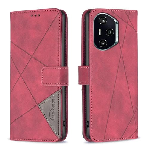 Funda de Cuero con Textura de Rombos y Hebilla Magnética para Honor 300 Pro/300 Ultra (Rojo)