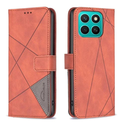 Funda de Cuero con Textura de Rombos y Hebilla Magnética para Honor X8C 4G (Marrón)