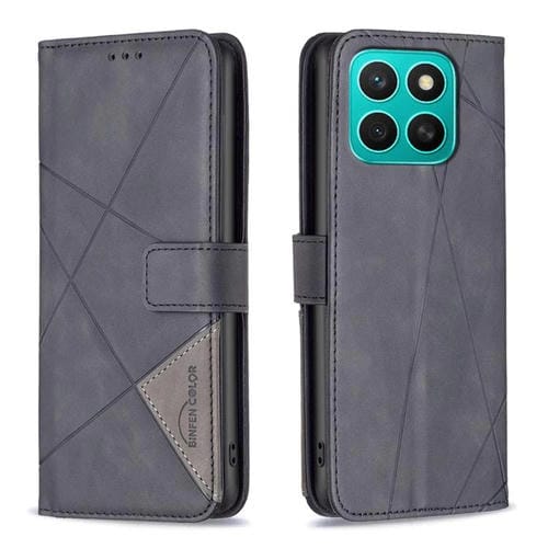 Funda de Cuero Honor X8C 4G con Textura de Rombos y Hebilla Magnética (Negro)