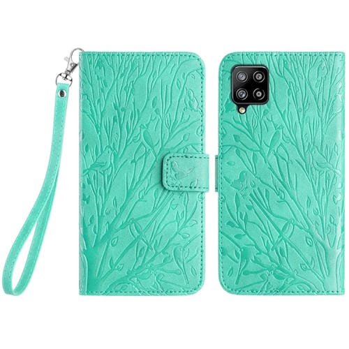 Funda para Teléfono Samsung Galaxy A22 4G Cuero Patrón En Relieve Tree Birds (Verde)