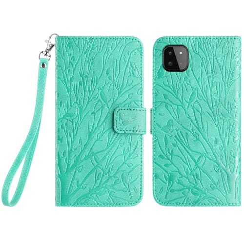Funda para Teléfono Samsung Galaxy A22 5G Cuero Patrón En Relieve Tree Birds (Verde)