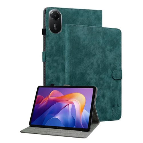 Funda de cuero con tapa y estampado de tigre para Redmi Pad 2 / Redmi Pad SE 11 2025 (verde oscuro)