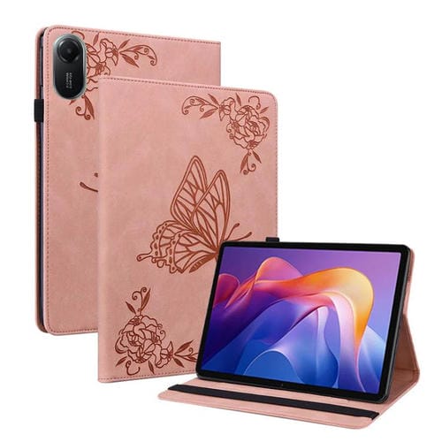 Funda de cuero con relieve de mariposa para Redmi Pad 2 / Redmi Pad SE 11 2025 (oro rosa)