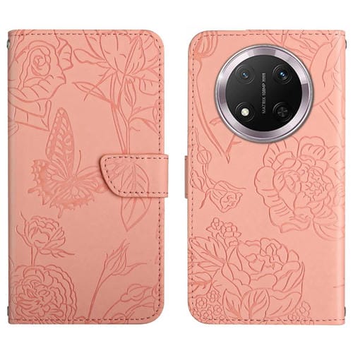Funda de Cuero con Tapa y Mariposas en Relieve para Honor X9C Ht03 (Rosa)