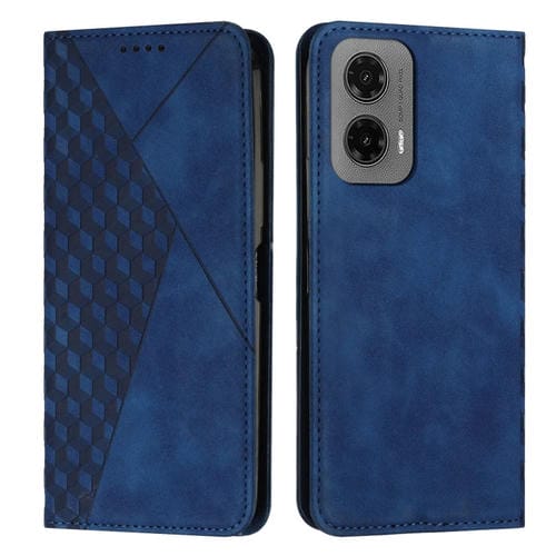 Funda de Cuero Magnética con Diseño de Diamante para Motorola Moto G35 (Azul)