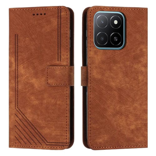 Funda de Cuero con Diseño de Rayas y Cordón para Honor X5B (Marrón)