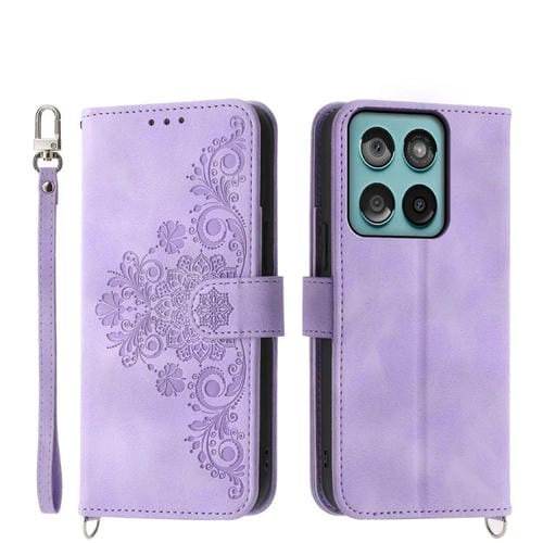 Funda de piel tipo billetera con diseño de flores en relieve para Motorola Edge 60 Fusion (morado)