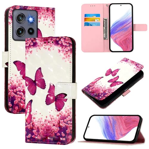 Funda de Cuero con Tapa Horizontal y Pintura 3D para Motorola Edge 50 Neo (Mariposa Rosa)