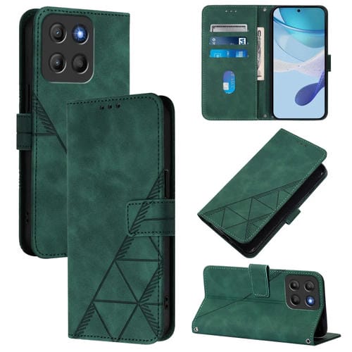 Funda de Cuero con Tapa y Relieve 3D para Motorola Moto G15 (Verde Oscuro)