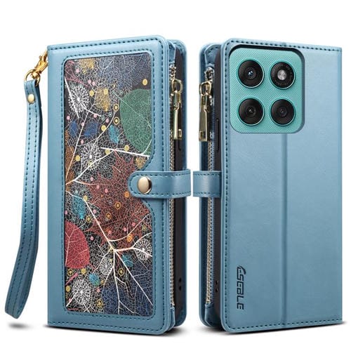 Funda de cuero RFID con cremallera y cordón para Motorola Moto G86 Power ESEBLE Star Series (azul)