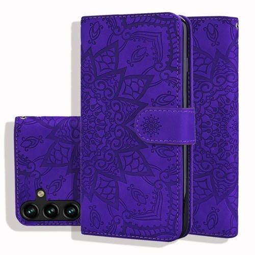 Funda para Teléfono Samsung Galaxy A55 5G Piel de Becerro Doble Pliegue Relieve Mandala (Púrpura)