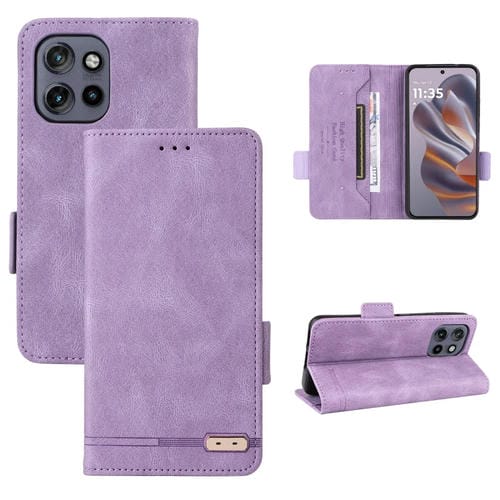 Funda de Cuero con Cierre Magnético para Motorola Edge 50 Neo 5G (Morado)