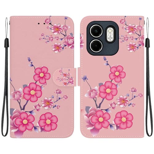 Funda de Cuero con Dibujo y Textura de Cristal para Infinix Hot 50I Smart 9 (Flores de Cerezo)