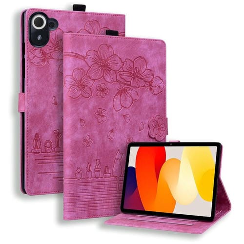 Funda de cuero con relieve de gato Sakura para Xiaomi Redmi K Pad (rosa)