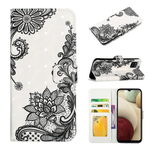 Funda para Teléfono Samsung Galaxy A12 Cuero Dibujo 3D Relieve al Óleo (Flor de Encaje)