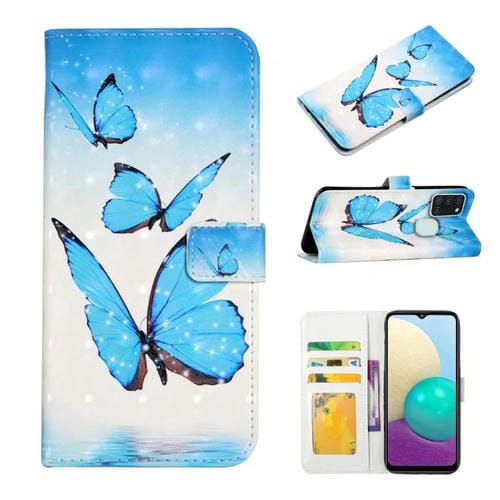 Funda de Cuero Samsung Galaxy A21S Dibujo 3D en Relieve al Óleo (3 Mariposas)
