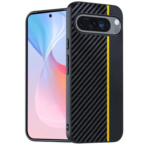 Funda ultrafina con textura de fibra de carbono para Google Pixel 10/10 Pro (negro y amarillo)