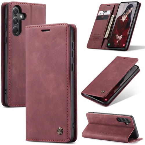 Funda para Teléfono Caseme 013 Samsung Galaxy A35 5G Cuero con Tapa Horizontal Multifuncional (Rojo Vino)