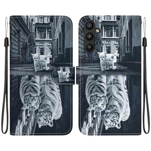 Funda para Teléfono Samsung Galaxy A54 5G Cuero Dibujo Coloreado Textura Cristal (Reflejo de Tigre Gato)