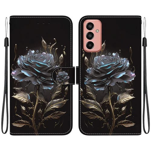 Funda de Cuero Samsung Galaxy M13 4G con Dibujo Coloreado y Textura de Cristal (Rosa Negra)