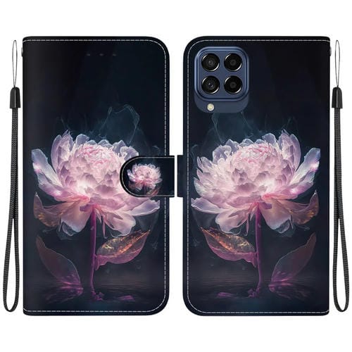 Funda para teléfono Samsung Galaxy M33 5G Cuero Dibujo coloreado Textura de cristal (Peonía Púrpura)