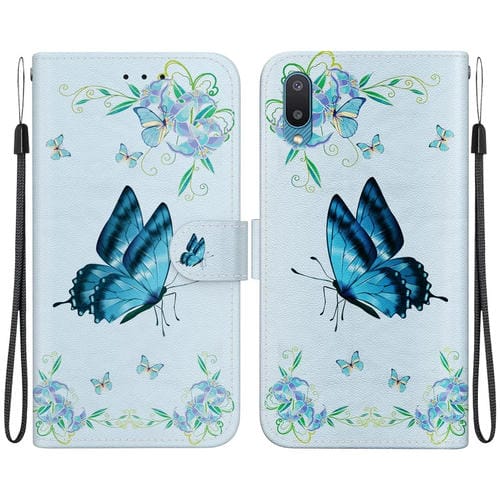 Funda para Teléfono Samsung Galaxy A02 M02 Cuero Dibujo Coloreado Textura Cristal Indio (Pensamientos Azules)