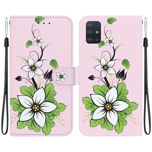 Funda para Teléfono Samsung Galaxy A51 Cuero Dibujo Coloreado Textura de Cristal (Lirio)