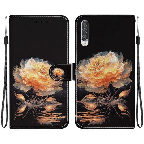 Funda para Teléfono Samsung Galaxy A50 A30S A50S Cuero Dibujo Textura Cristal (Peonía Dorada)