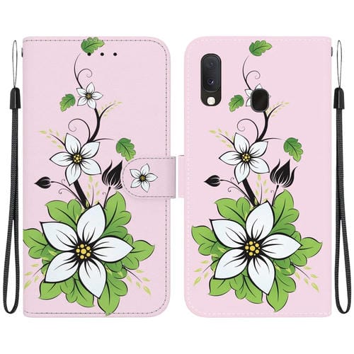 Funda para Teléfono Samsung Galaxy A10E A20E Cuero Dibujo Coloreado Textura de Cristal (Lirio)